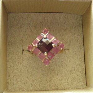 10k Solid Gold Genuine Garnet and Pink Tourmaline Ring